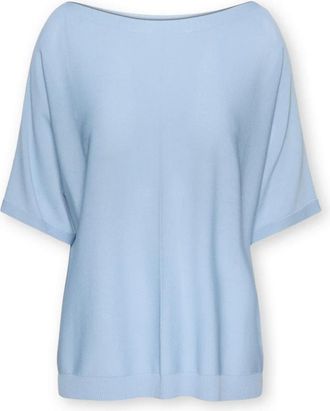 Elena Miro Top met korte mouwen van viscosemix - Dames - Ronde hals truien - Blauw - XS - Nylon - Truien & Vesten
