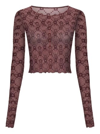 Marine Serre moonogram flocked mesh top - Pink