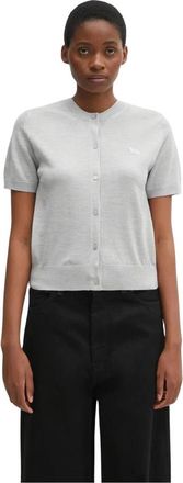 Maison Kitsun&eacute; Baby Fox Fine Merino Short-Sleeve Cardigan - Dames - Vesten - Grijs - S - Wol - Truien & Vesten