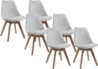 Vente-Unique Lote de 6 sillas JODY - Polipropileno, piel sint&eacute;tica y haya - Blanco