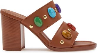 Gianvito Rossi Pasha Embellished Leather Sandals - Tan - 37 (IT37 / UK4)