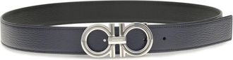 Ferragamo Navy Blue Textured Reversible Belt