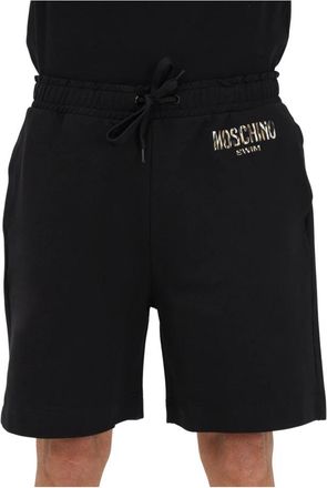 Moschino Zwarte Shorts met Gestippelde Logo Print - Heren - Korte Broeken - Zwart - S - Korte Broeken