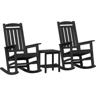 vidaXL Vidaxl - Silla Mecedora De Jard&iacute;n 3 Pcs Negro 38 X 38 X 46cm Pl&aacute;stico