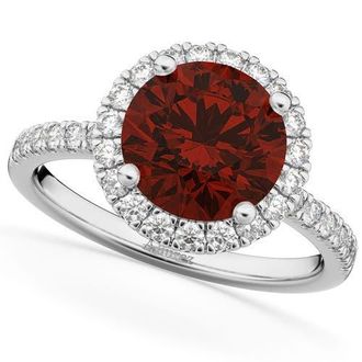 Allurez Halo Garnet & Diamond Engagement Ring 14K in 3.00Ct/white Gold at Nordstrom, Size 8.5