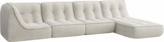 Oviala Sof&aacute; modular con chaise longue de tela 330 cm 4 plazas crudo