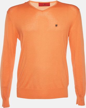 Carolina Herrera Orange Cotton Knit V-Neck Sweater