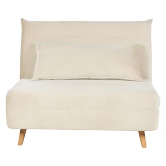 Beliani Sof&aacute; De Terciopelo Moderno De 1 Asiento Cama Individual Con Coj&iacute;n Beige Claro Setten