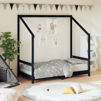 vidaXL Estructura De Cama Para Ni&ntilde;os Madera De Pino Negro 80x160 Cm Vidaxl