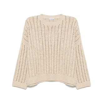 Brunello Cucinelli Maglione Beige con Paillettes - - Knitwear - Donna - Beige - M