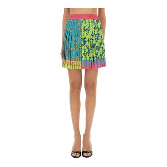 Versace Jeans Couture Short Skirts, female, Multicolor, Size: 2XS Outline Baroque Mini Pleated Skirt