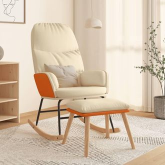 vidaXL Silla Mecedora Con Reposapi&eacute;s Tela Blanco Crema Vidaxl