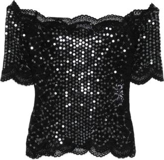 Paco Rabanne Sequin Lace Top - Dames - Blouses - Zwart - XL - Leer - Overhemden