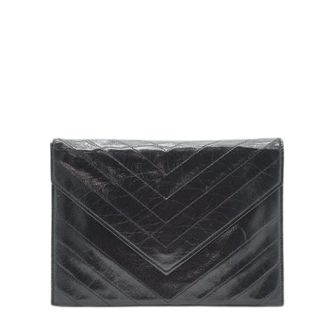 Saint Laurent Pre-owned Clutches, female, Black, Size: ONE SIZE Pre-owned Vintage Envelope Clutch Black Leather