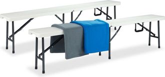 Relaxdays Relaxdays - Set de 2 Bancos Plegables, Jardín, Exterior, Vestuario, Portátil, Maleta, Plástico, 42 x 180 x 25 cm, Blanco