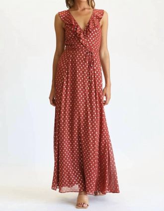Fate Polka Dot Ruffle Maxi Dress In Rust