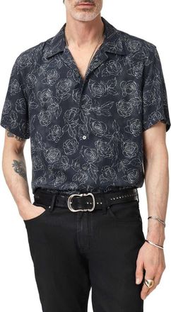 John Varvatos Dan Print Modal Camp Shirt in Black at Nordstrom, Size Xx-Large