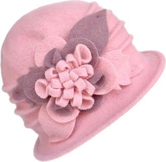 Generic Womens Wool Felt Bucket Hat Colour Blocking Floral Fedora Bowler Hats Winter Vintage Cloche Fashionable Church Cap Winter Soft Warm Dome Caps Solid Co