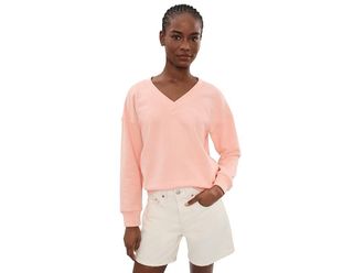 Tommy Bahama Marina Del Mar V-Neck Sweatshirt Womens Sweatshirt Light Salmon : LG (US 12-14), Cotton