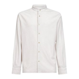 Brunello Cucinelli Overhemden, Heren, Beige, XL, Katoen, Mandarin Collar Casual Shirt