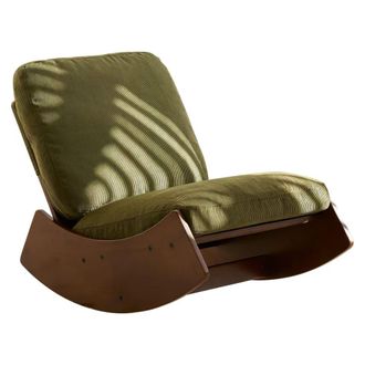 Urban Meuble Mecedora vintage de pana verde con patas de madera