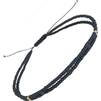 Jan Leslie Double Strand Black Micro Bead Wax Pull Cord Sterling Silver Bracelet at Nordstrom