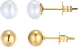 Adornia Set of 2 Freshwater Pearl & Round Stud Earrings in Gold/White at Nordstrom Rack