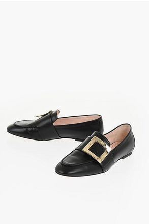Roger Vivier Textured Leather Loafers with Iconic Buckle size 40