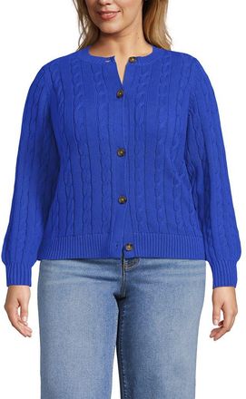Lands End Drifter Classic Cable Crew Neck Cardigan Sweater in Vibrant Lapis at Nordstrom, Size 2X