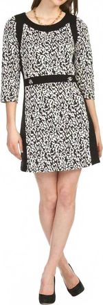 Papillon Animal Print Panel 3/4 Sleeve Sweater Dress In Black