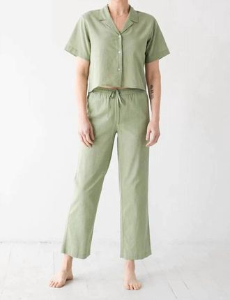 Salua Woven High Waisted Pants In Green Grass