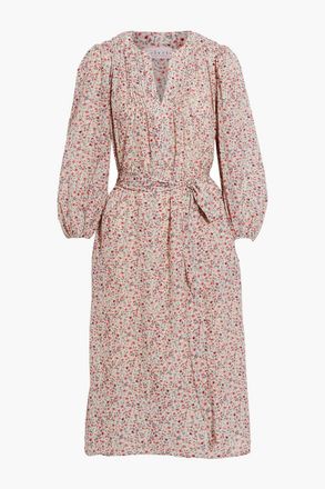 Velvet Belted pintucked floral-print cotton-voile dress - Neutral - XS