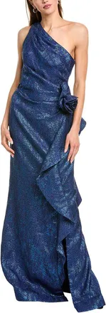 Teri Jon by Rickie Freeman Jacquard One-Shoulder Gown