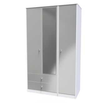 Welcome Furniture Porto Ready Assembled Wardrobe with Triple Mirror - Uniform Matt & White Matt - Welcome Furniture | TJ Hughes