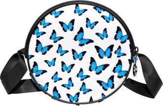 Generic Circle Crossbody Bag for Women, Butterflies Small Sling Bag Daypack with Zipper Adjustable Shoulder Straps Casual Ladies Girls Round Purse