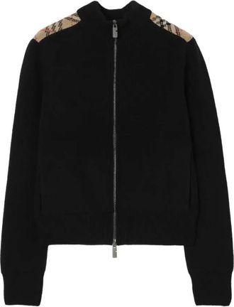 Burberry Jemima Check Patch Wool Cashmere Cardigan, Size Medium