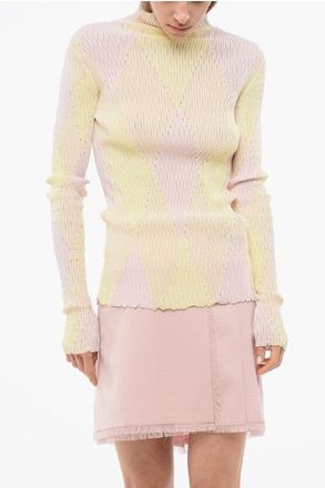 Burberry Turtleneck Silk Blend Sweater with Argyle Motif size S