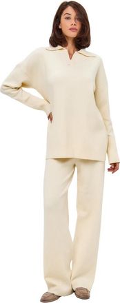Cesare Gaspari Minimalistische Gebreide Set - Beige - Dames - Jumpsuits - Beige - L - Polyester - Jumpsuits & Playsuits