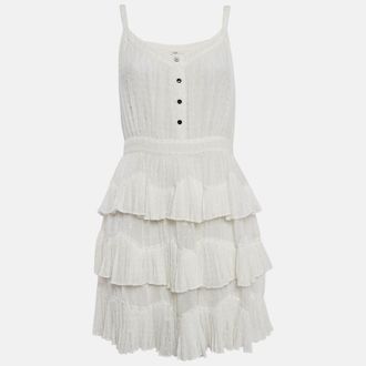 Maje White Swiss Dots Chiffon Tiered Rustivan Short Dress