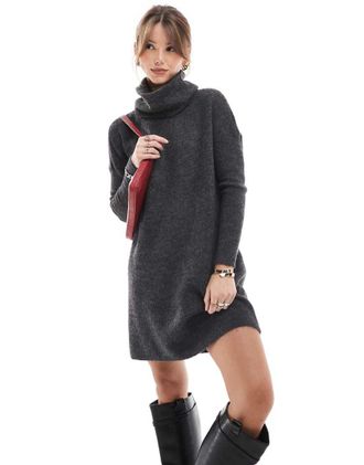 Only turtle neck knit sweater dress in gray