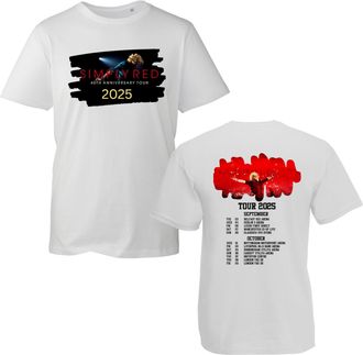 Generic Simply Music Red Band 40th Anniversary Tour 2025 Concert T Shirt Front and Back Print Music Band Fan Merchandise Top (White, M)