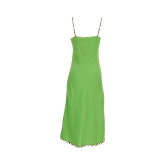Polo Ralph Lauren Midi Dresses, female, Green, Size: 2XS Beaded-Trim Linen Slip Dress