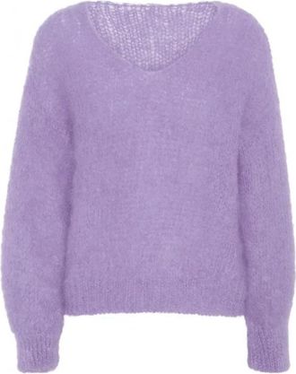 Americandreams Gebreide kleding - Dames - V-hals truien - Paars - S - Wol - Truien & Vesten