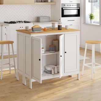 IDMarket Mesa De Bar En Isla Achille Y 2 Taburetes De Madera Blanca Con Tablero De Haya