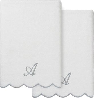 Linum Home Textiles 100% Turkish Cotton Adornia Scallop 2Pc Personalized Bath Towel Set