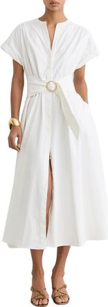 Reiss Sally Stretch Cotton Midi Dress in Ivory at Nordstrom, Size 12 Us