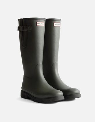 Hunter Womens Hunter Downpour Adjustable Boot Rubber Womens Dark Olive/Black Wellington Boots - Green - Size: 5