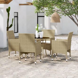 vidaXL Vidaxl - Juego De Comedor Para Jard&iacute;n De 5 Piezas Rat&aacute;n Sint&eacute;tico Beige