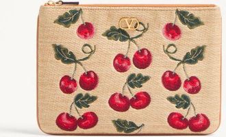 Valentino Garavani Pochette VLogo Signature In Rafia Jacquard Con Motivo Cherryfic Donna NATURALE/ROSSO UNI