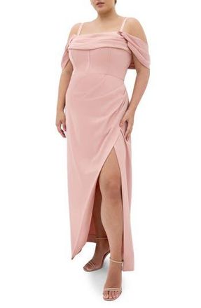 City Chic Forbidden Off the Shoulder Maxi Dress in Ballet Pink at Nordstrom Rack, Size Xxl/24W